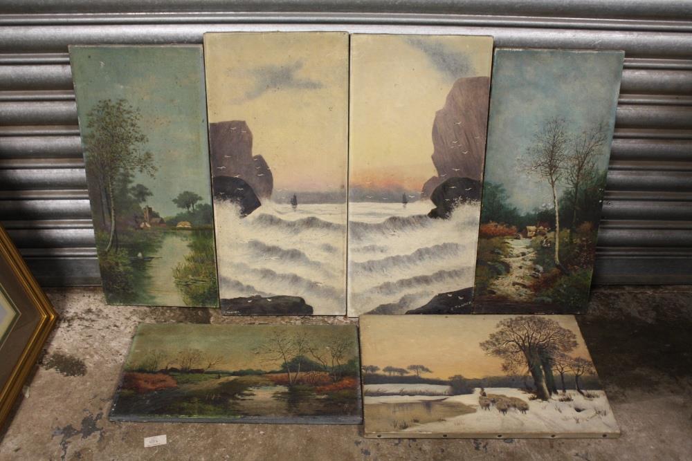 A COLLECTION OF SIX VINTAGE OIL ON CANVASES ALL SIGNED E TANNER TO INCLUDE RURAL LANDSCAPES, PAIR OF