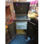 A VINTAGE OAK GRAMOPHONE CABINET WITH A FERGUSON 15 HI-FI SYSTEM, RECORD DECK AND SPEAKERS