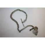 AN ANTIQUE HALLMARKED SILVER GRADUATED ALBERT POCKET WATCH CHAIN WITH SILVER FOBS TOTAL WEIGHT 65.