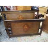 AN EDWARDIAN MAHOGANY INLAID BED FRAME W-141 CM