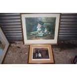 TWO FRAMED AND GLAZED SIGNED DAVID SHEPHERD PRINTS ENTITLED GRANDPAS WORKSHOP 331/350, AND COTTAGE