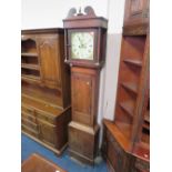 AN ANTIQUE OAK 8 DAY LONGCASE CLOCK WITH PAINTED FACE - SKARRATT WORCESTER - SINGLE WEIGHT/