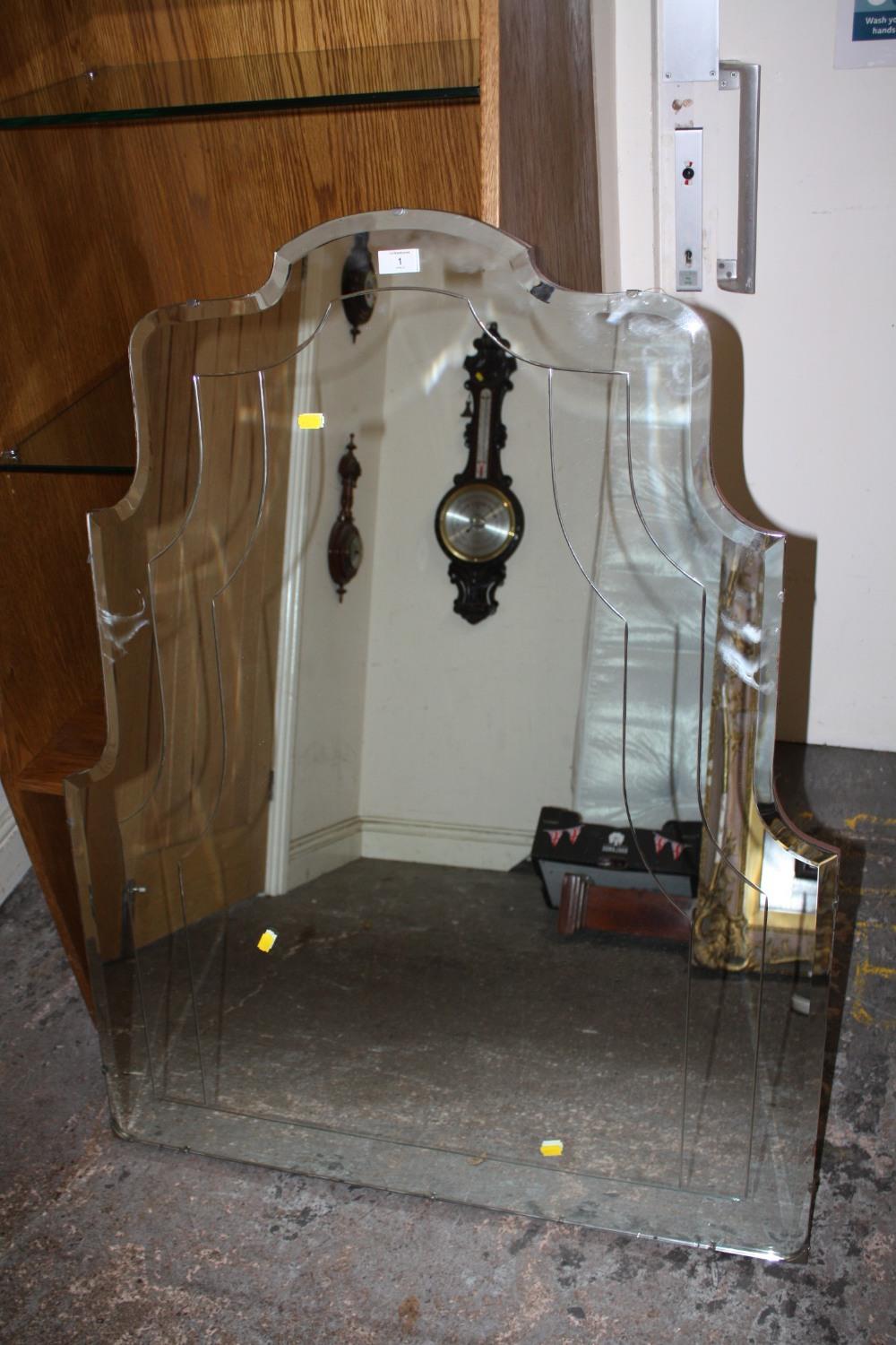 A LARGE SHAPED BEVEL EDGED OVERMANTEL MIRROR SIZE - 114CM X 90CM - Image 2 of 2