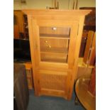 A MODERN OAK GLAZED TWO DOOR CABINET H-170 W-91 CM