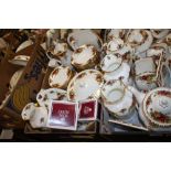 THREE TRAYS OF ROYAL ALBERT OLD COUNTRY ROSES CHINA TO INCLUDE TEA AND COFFEE POTS, BOWLS, VASES