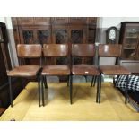 A SET OF 4 MODERN TAN LEATHER DINING CHAIRS