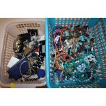 TWO BASKETS OF COSTUME JEWELLERY TO CORAL AND TURQUOISE NECKLACES
