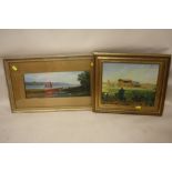 A GILT FRAMED AND GLAZED OIL ON CARD ENTITLED 'ON THE ORWELL' VERSO TOGETHER AN OIL ON BOARD OF A