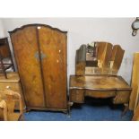 A VINTAGE WALNUT GENTLEMANS WARDROBE AND A DRESSING TABLE (2)