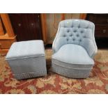 A BEDROOM CHAIR AND MATCHING STOOL (2)