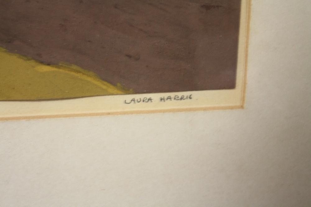 A 20TH CENTURY GOUACHE OF A MODERNIST LANDSCAPE WITH TREES BY LAURA HARRIS TOGETHER WITH A FRAMED - Image 3 of 6