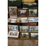 A BOX OF ASSORTED PRINTS TO INCLUDE GILT FRAMED EXAMPLES
