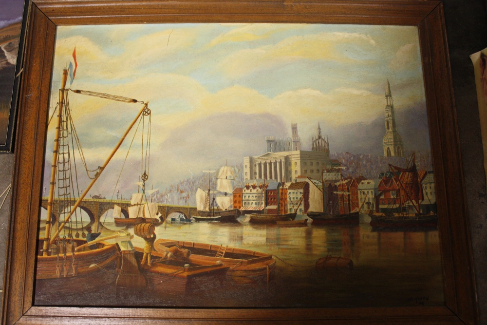 A COLLECTION OF FRAMED OIL PAINTINGS TO INCLUDE HARBOUR SCENES AND LANDSCAPES - Image 3 of 6