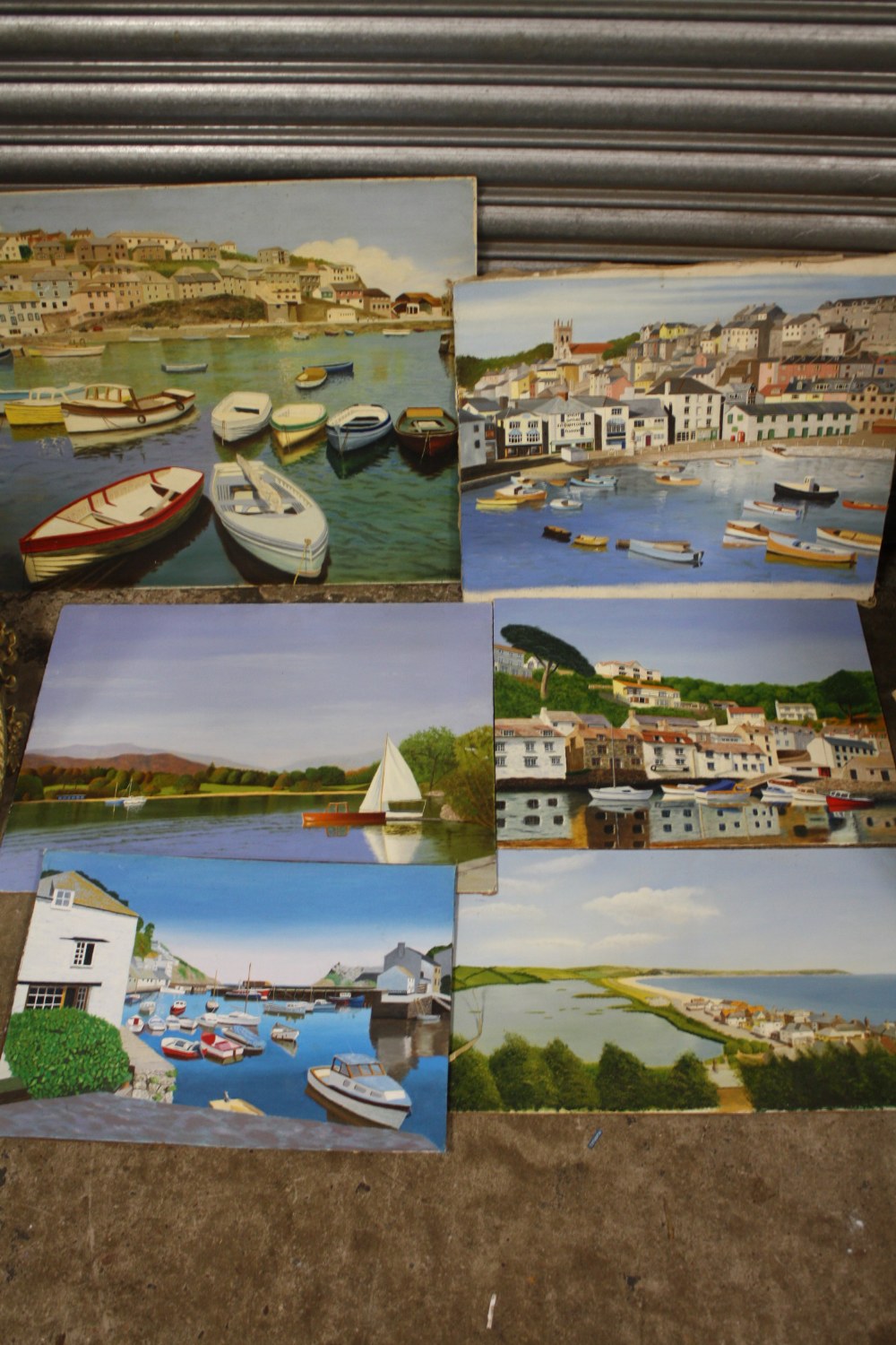 A COLLECTION OF UNFRAMED OIL ON BOARD PAINTINGS OF HARBOUR SCENES, SOME SIGNED N K DAY