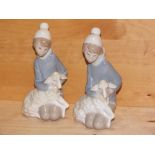 TWO LLADRO FIGURES OF BOYS WITH SHEEP, WITHOUT MODEL NUMBERS