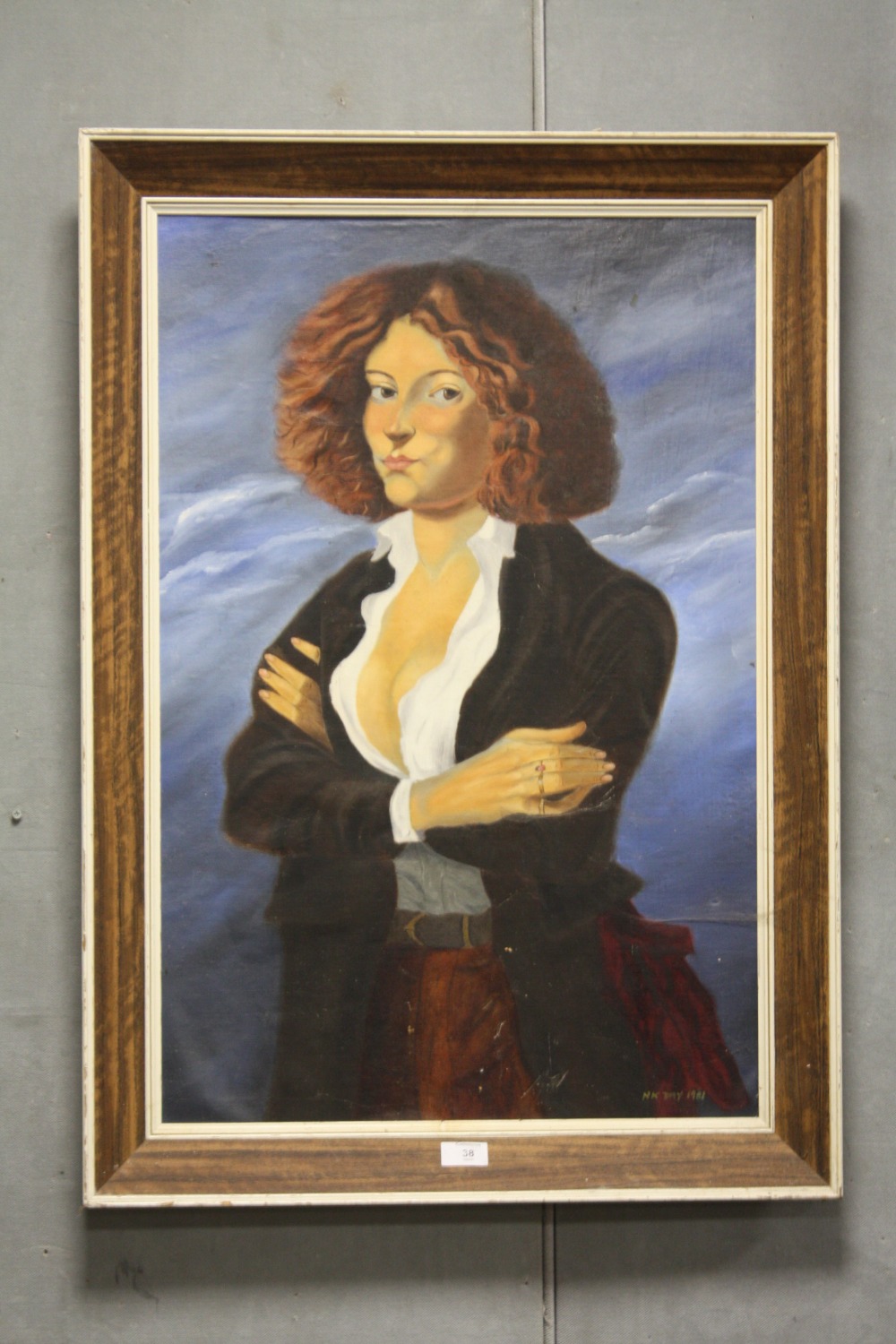A FRAMED OIL ON CANVAS LAID ON BOARD PORTRAIT STUDY OF A WOMAN SIGNED N K DAY, SIZE 75 CM X 50 CM