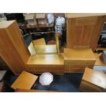 A COLLECTION OF RETRO LIGHT OAK UTILITY FURNITURE TO INCLUDE SINGLE WARDROBE, DRESSING TABLE, CHEST,
