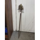 A VINTAGE SWORD WITH BRASS CAGE HILT, BLADE LENGTH 84 CM