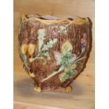 A MAJOLICA STYLE JARDINIERE A/F, HEIGHT 24 CM