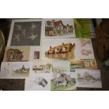 A LARGE QUANTITY OF UNFRAMED PICTURES TO INCLUDE WATERCOLOURS, PEN AND INK DRAWINGS ETC