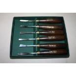 A BOXED SET OF SIX HAMLET CRAFT WOOD CARVING CHISELS