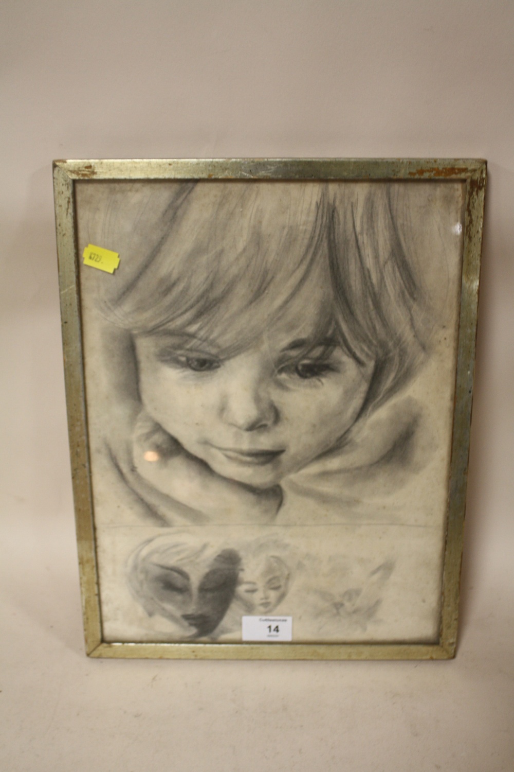 A GILT FRAMED AND GLAZED UNSIGNED PENCIL PORTRAIT STUDY, SIZE 36 CM X 27 CM - Image 2 of 3