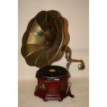 A REPRODUCTION HMV WIND UP GRAMOPHONE
