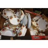 THREE TRAYS OF ROYAL ALBERT OLD COUNTRY ROSES CHINA TO INCLUDE TUREENS, TEAWARE, PLATES ETC