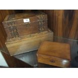 TWO INLAID MAHOGANY STORAGE BOXES TOGETHER WITH ANOTHER (3)