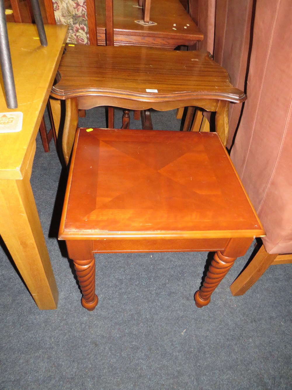 AN EDWARDIAN MAHOGANY OCCASIONAL TABLE AND A MODERN EXAMPLE (2)