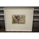A FRAMED AND GLAZED WATERCOLOUR GOUACHE STILL LIFE OF A FISHING EQUIPMENT, SIGNED L H BARNARD