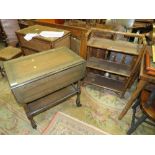 A SMALL BAMBOO BOOKCASE AND AN OAK TROLLEY (2)