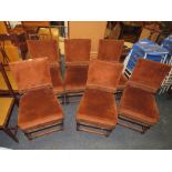 A SET OF SIX OAK BOBBIN REEL UPHOLSTERED CHAIRS