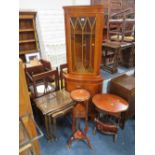 A REPRODUCTION CORNER CABINET , TORCHERE, WALNUT NEST OF TABLES AND OCCASIONAL TABLE (4)