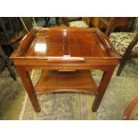 A MODERN ORIENTAL STYLE HARDWOOD TWO TIER TRAY TOP TABLE H-60 W-61 CM S/D