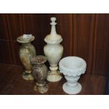 FOUR ONYX AND ALABASTER VASES