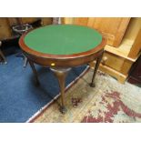 A REPRODUCTION MAHOGANY FOLD-OVER DEMI-LUNE CARD TABLE W-80 CM