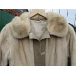 A VINTAGE CREAM / PEARL MINK FUR AND LEATHER COAT, fully lined, velcro fasteners, approx size 36"