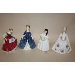 FOUR SMALL ROYAL DOULTON LADY FIGURES, FAIR MAIDEN HN2434, DEBBIE HN2385, LAVENDER ROSE HN3481 AND