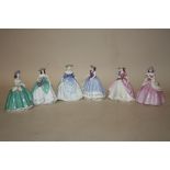 A COLLECTION OF SIX MINIATURE LADY COALPORT LADY FIGURES