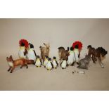 A COLLECTION OF BESWICK ANIMAL FIGURES TO INCLUDE PENGUINS, FOX, MOUSE ETC. A/F