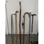 A COLLECTION OF WALKING STICKS TO INCLUDE A GOLF INTEREST EXAMPLE