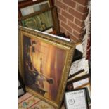 A LARGE QUANTITY OF ASSORTED PICTURES AND PRINTS TO INCLUDE A MOHAMMED ALI PRINT, WOODEN WALL