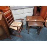 TWO OCCASIONAL TABLES AND A SMALL ROCKING CHAIR (2)