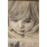 A GILT FRAMED AND GLAZED UNSIGNED PENCIL PORTRAIT STUDY, SIZE 36 CM X 27 CM