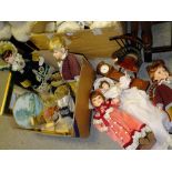 A BOX OF PORCELAIN HEADED DOLLS ETC.