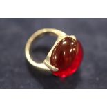 A MODERN SILVER / 925 DRESS RING SET WITH LARGE RED CABOCHON TYPE STONE - APPROX 11.7 G