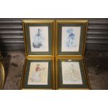 A SET OF FOUR GILT FRAMED AND GLAZED LIMITED EDITION 'THEATRE OF FASHION' PRINTS SIGNED RIMALDA