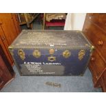 A VINTAGE PACKING TRUNK - BANDED H-50 W-92 CM