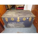 A VINTAGE PACKING TRUNK - BANDED H-50 W-92 CM